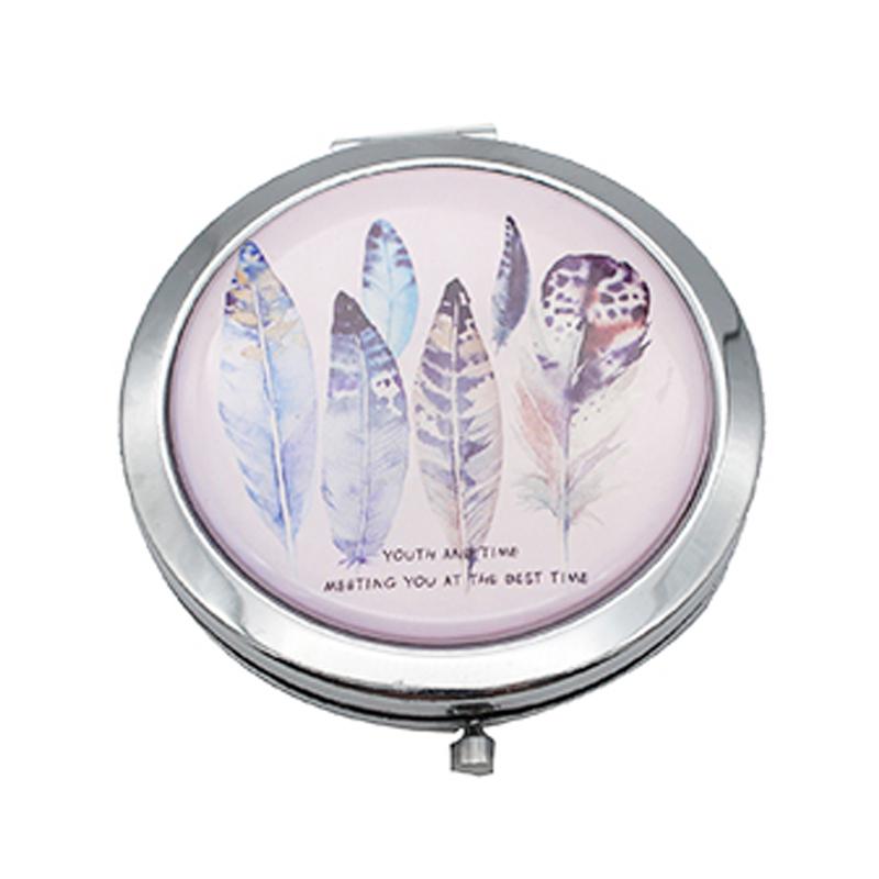 Round Flip Pocket Mirror with Feather Designs One Dollar Only
