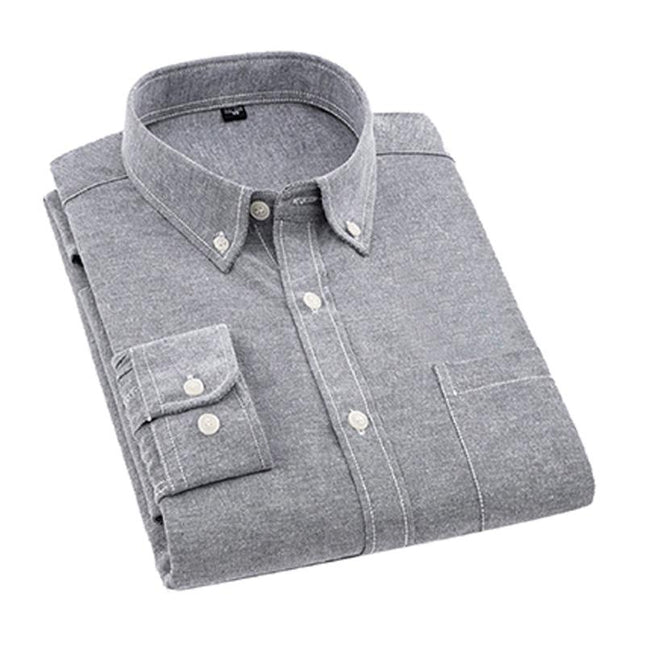 Collared Button-Up Long-Sleeved Shirt with Front Pocket One Dollar Only