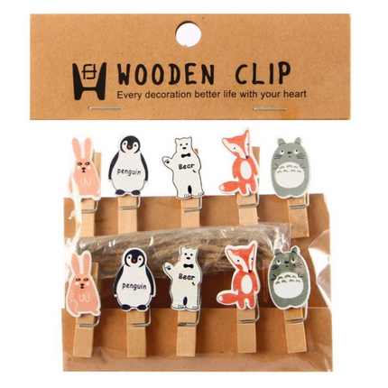Animal Theme Wooden Clip with Twine Art Craft & D.I.Y One Dollar Only