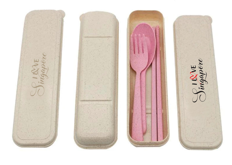 National Day 3-Piece Wheat Fibre Cutlery Set In Case National Day Gifts One Dollar Only