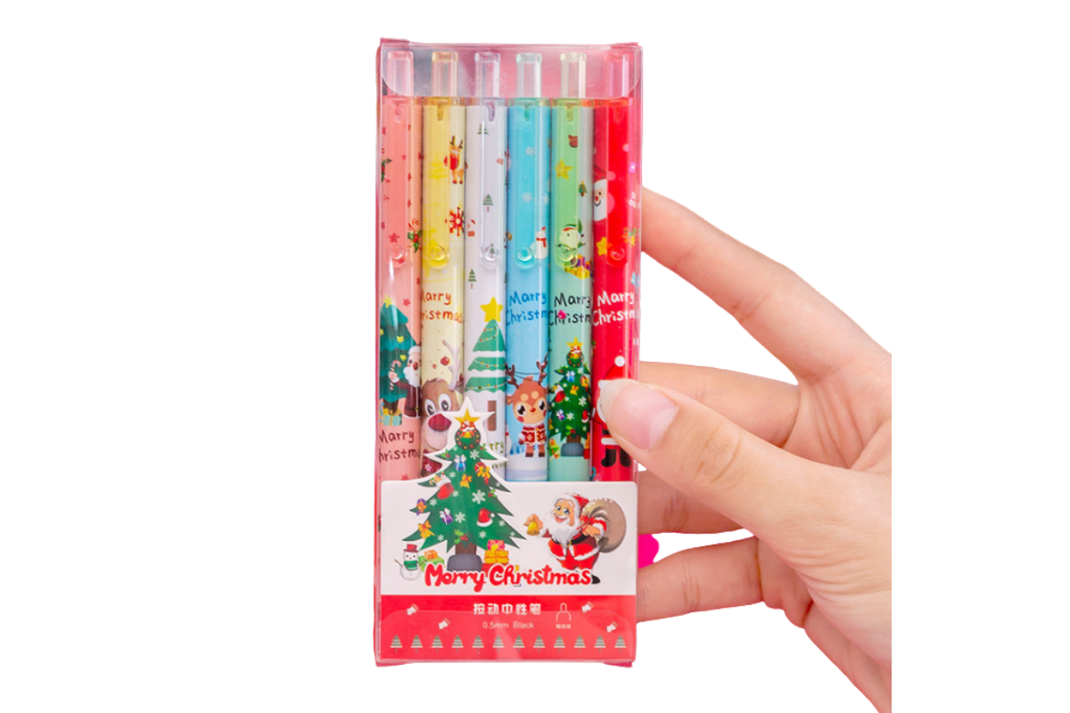 Christmas Design 6-Piece Retractable Gel Pen Set Pens One Dollar Only