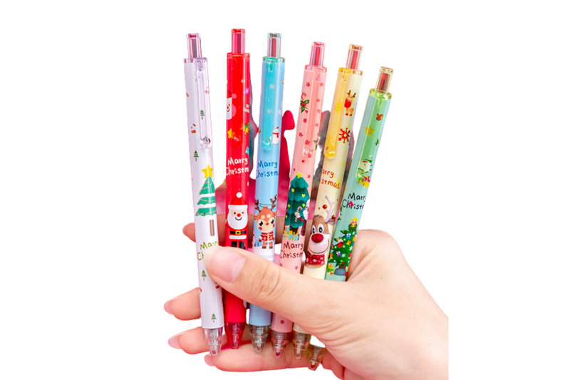 Christmas Design 6-Piece Retractable Gel Pen Set Pens One Dollar Only
