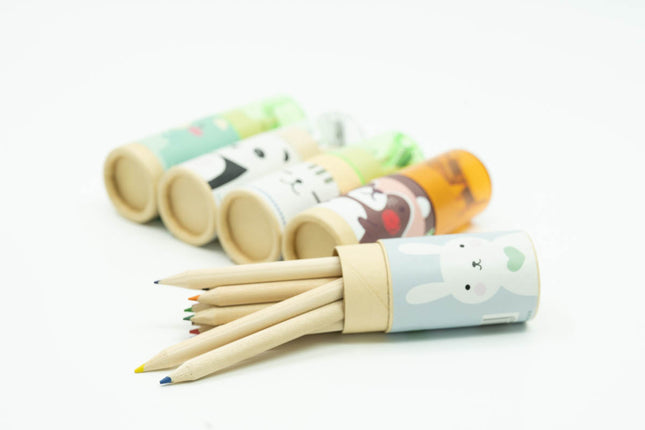 Animal Theme Tube Colour Pencil with Sharpener Colouring Materials One Dollar Only