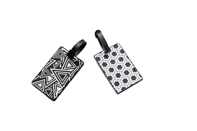 Geometric Abstract Design Monochrome Black and White Luggage Tag Key Chains One Dollar Only