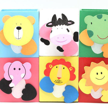 Wooden Pen Holder with Animal Motifs Everyday Stationery One Dollar Only