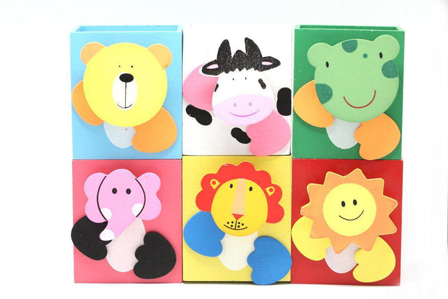 Wooden Pen Holder with Animal Motifs Everyday Stationery One Dollar Only