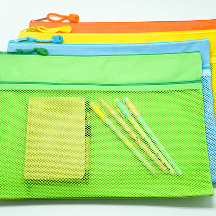 2 Compartment Fabric Neon Colour Zipper Pencil Case (A4) Cases One Dollar Only