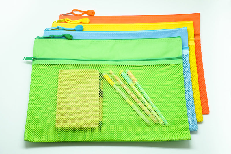 2 Compartment Fabric Neon Colour Zipper Pencil Case (A4) Cases One Dollar Only