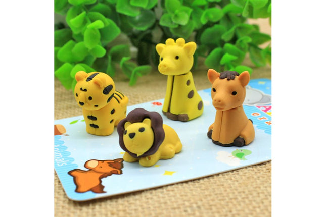 Mini Animal Themed 4 Piece Eraser Set Erasers One Dollar Only