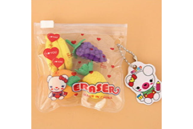 Novelty Fruits Mini 4 Piece Eraser Set Erasers One Dollar Only