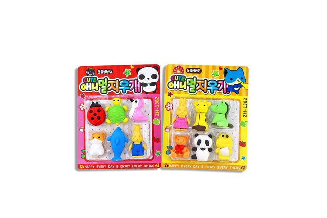 Novelty Mini Animals 6 Piece Eraser Set Erasers One Dollar Only