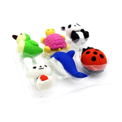 Novelty Mini Animals 6 Piece Eraser Set Erasers One Dollar Only