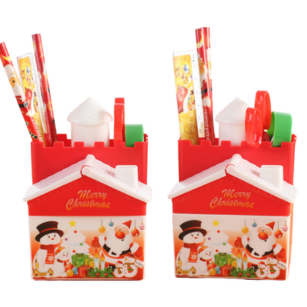 Christmas House Pen Holder Stationery Set Seasonal One Dollar Only