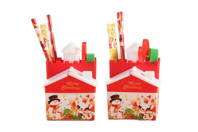 Christmas House Pen Holder Stationery Set Seasonal One Dollar Only