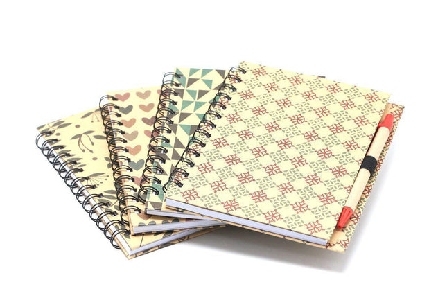 Spiral Bound Graphic Design Motif Notebook with Pen Notebooks One Dollar Only