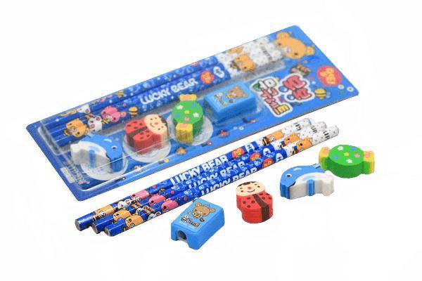 7 pieces Stationery Set (Pencils, Erasers & Sharpener) Stationery Set One Dollar Only
