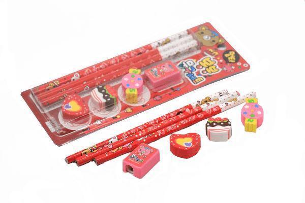 7 pieces Stationery Set (Pencils, Erasers & Sharpener) Stationery Set One Dollar Only